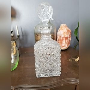 Crystal decanter, vintage, peacock style etching